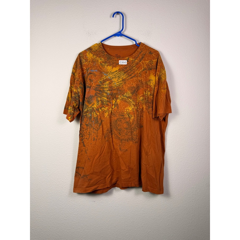 Miami Ink Shirt Mens XXL Orange Skull Wing Tattoo Graphic Tee T-Shirt Y2K Grunge